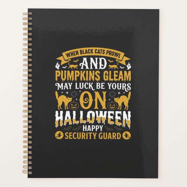 Halloween Black Cats and Pumpkins Security Guard D Planner (Front)