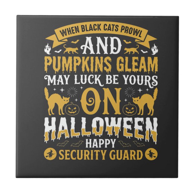 Halloween Black Cats and Pumpkins Security Guard D Tile (Front)