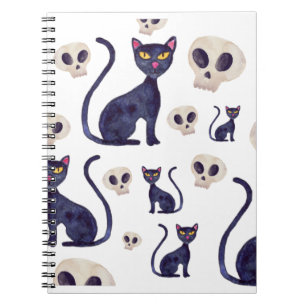 Halloween Black Cats And Skulls Design Notebook