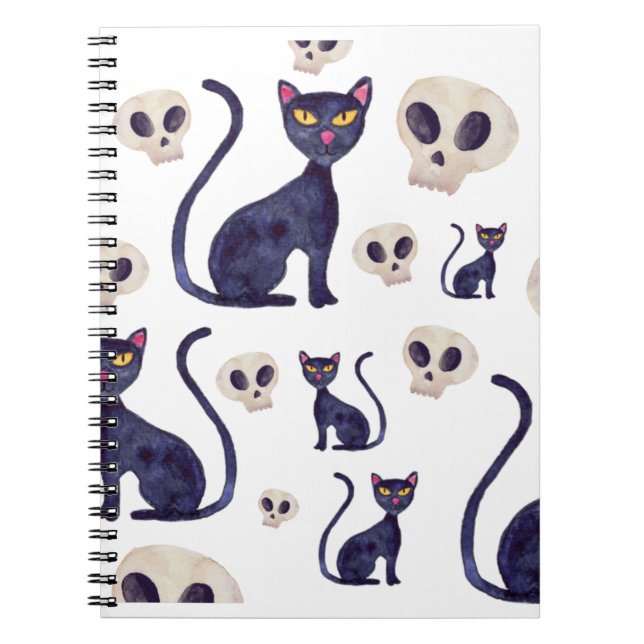 Halloween Black Cats And Skulls Design Notebook (Front)