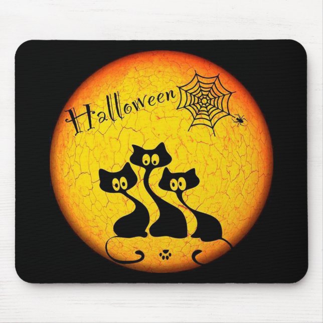 Halloween Black Cats and Spider Web Mouse Mat (Front)