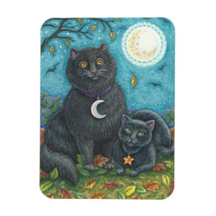 HALLOWEEN BLACK CATS, FOLK ART MAGNET Rectangle