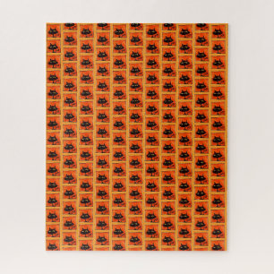 Halloween Black Cats Orange Squares Cartoon Jigsaw Puzzle