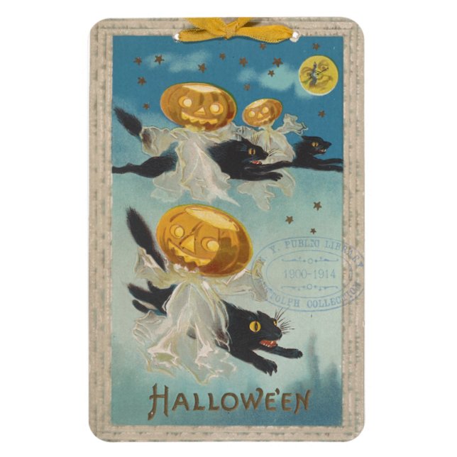 Halloween Black Cats & Pumpkin Ghosts Vintage Magnet (Vertical)