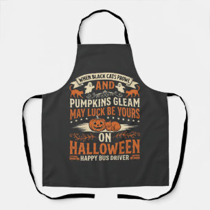 Halloween Black Cats Pumpkin Happy Bus Driver Desi Apron
