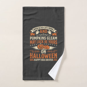 Halloween Black Cats Pumpkin Happy Bus Driver Desi Hand Towel