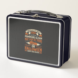 Halloween Black Cats Pumpkin Happy Bus Driver Desi Metal Lunch Box