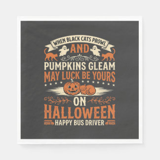 Halloween Black Cats Pumpkin Happy Bus Driver Desi Napkin