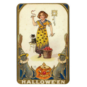 Halloween Black Cats Pumpkin Witch Vintage Magnet