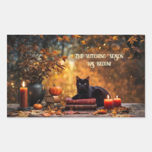 Halloween Black Cats Spell Books Mystical Rectangular Sticker