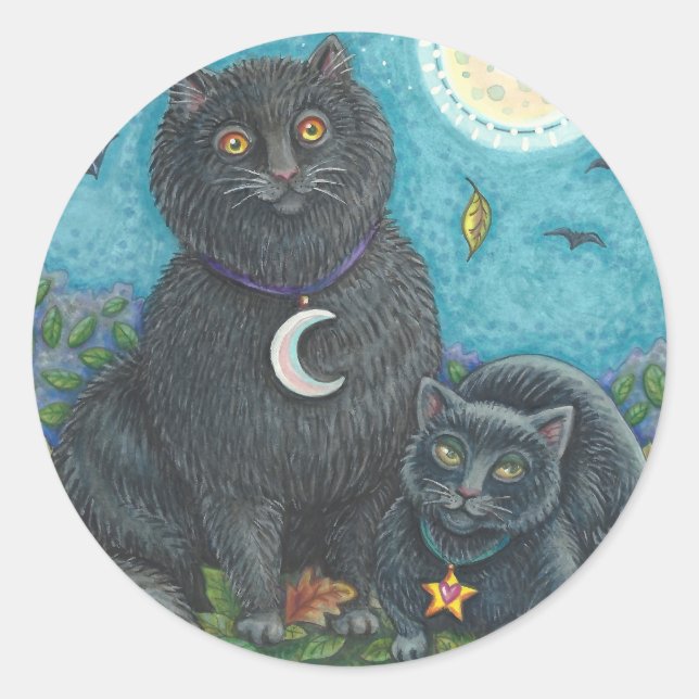 HALLOWEEN BLACK CATS STICKERS SHEET Round (Front)