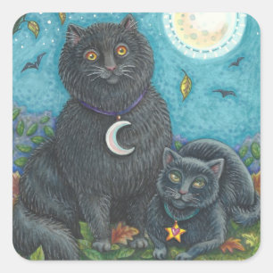 HALLOWEEN BLACK CATS STICKERS SHEET Square