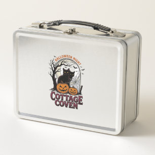 Halloween Black Cats Vintage Coven Pumpkin Art_1 Metal Lunch Box