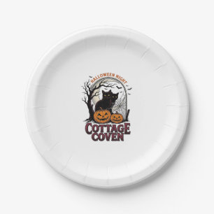 Halloween Black Cats Vintage Coven Pumpkin Art_1 Paper Plate