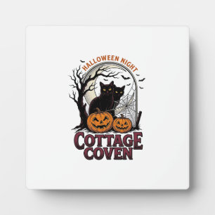 Halloween Black Cats Vintage Coven Pumpkin Art_1 Plaque
