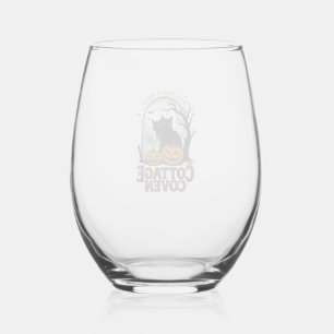 Halloween Black Cats Vintage Coven Pumpkin Art_1 Stemless Wine Glass