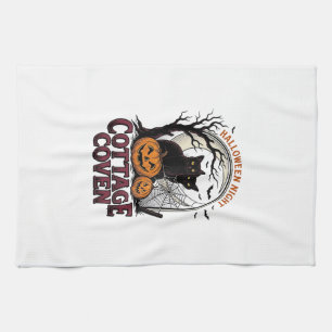 Halloween Black Cats Vintage Coven Pumpkin Art_1 Tea Towel