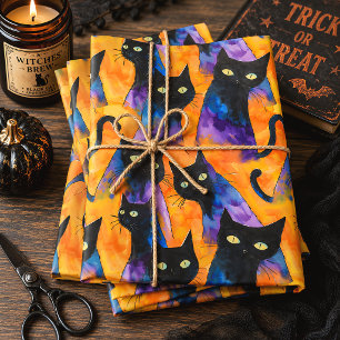 Halloween Black Cats Witchy Spooky Wrapping Paper Sheet