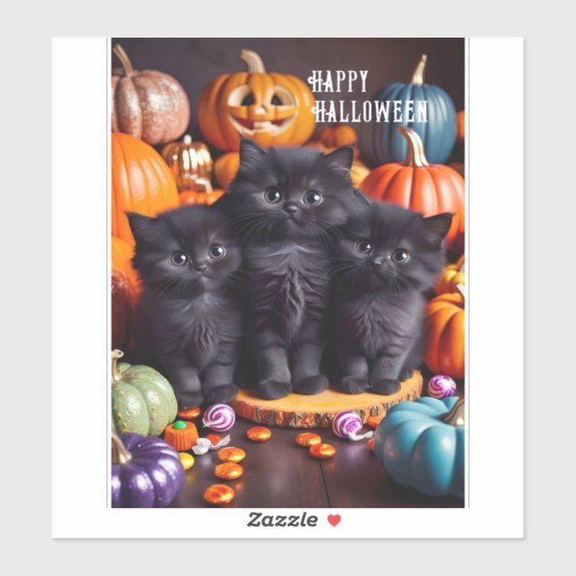 Halloween Black Cats with Pumpkins and Candy (Sheet)