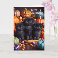 Halloween Black Cats with Pumpkins and Candy