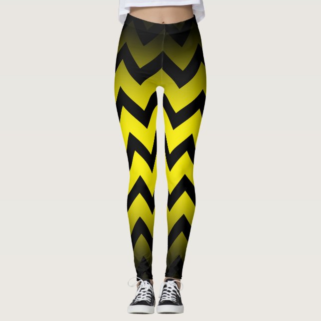 Halloween Black chevron stripes lines ombre yellow Leggings (Front)