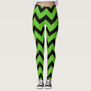 Halloween Black chevron stripes lines on green Leggings