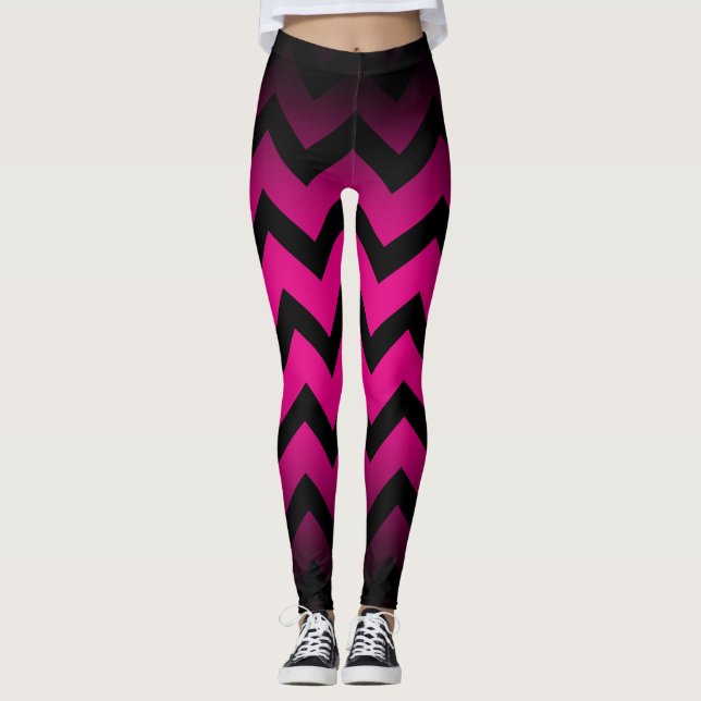 Halloween Black chevron stripes ombre hot pink Leggings (Front)