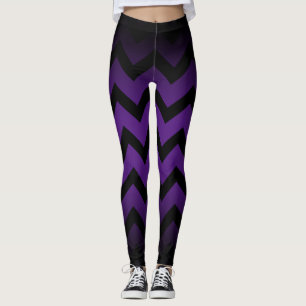 Halloween Black chevron stripes ombre purple Leggings