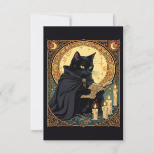 Halloween Black-Coloured Feline Reading A Book Invitation