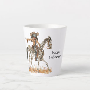 Halloween Black Cowgirl Western Horse Skeleton Latte Mug