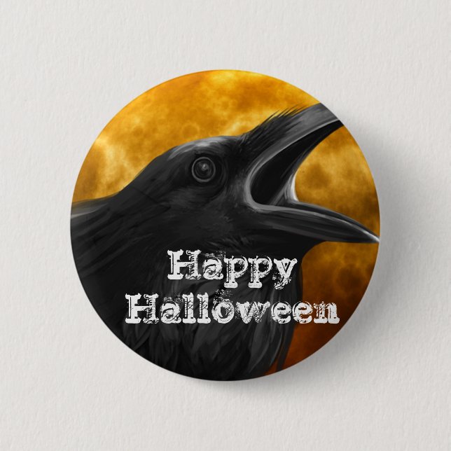 Halloween Black Crow 6 Cm Round Badge (Front)