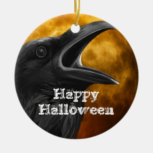 Halloween Black Crow Ceramic Tree Decoration (Front)
