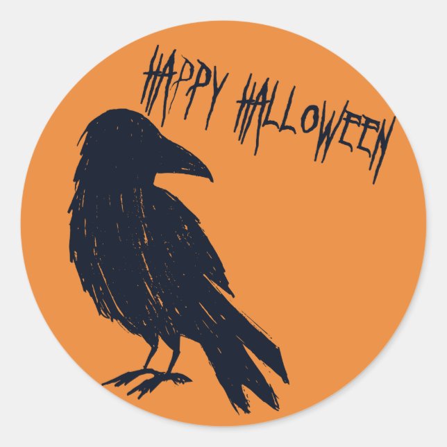 Halloween Black Crow Silhouette Orange Sticker (Front)