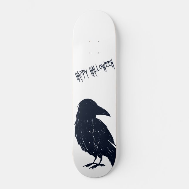 Halloween Black Crow Silhouette Skateboard Deck (Front)