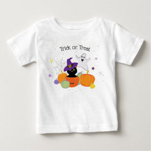 Halloween Black Cute Cat and Pumpkins Baby T-Shirt