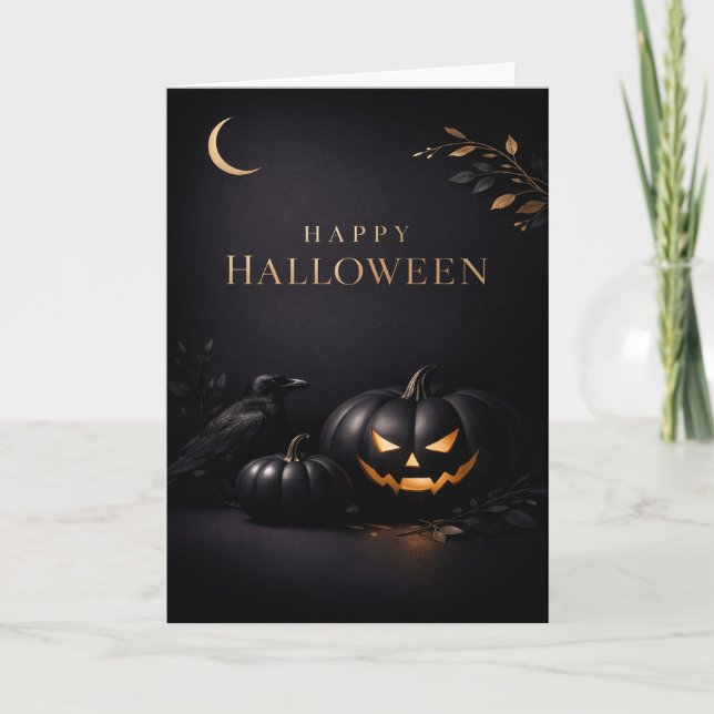Halloween Black Gold Pumpkins Card (Front)