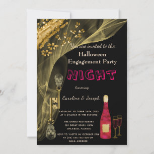 Halloween Black & Gold Skull Keys Engagement Party Invitation