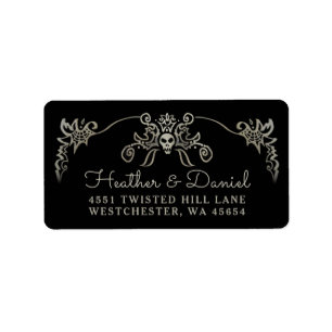 Halloween Black & Gold Skull Wedding Deco Label
