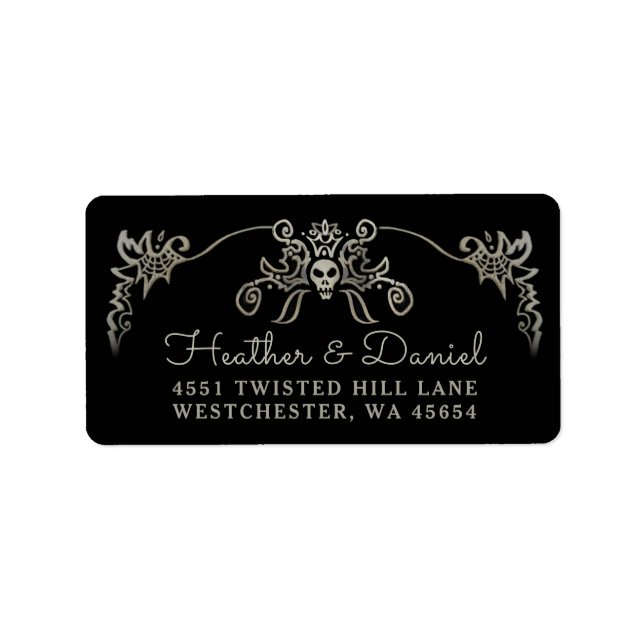 Halloween Black & Gold Skull Wedding Deco Label (Front)