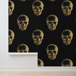 Halloween Black Gold Skulls  Wallpaper