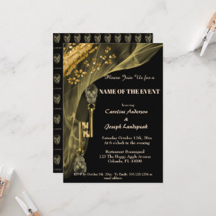 Halloween Black & Gold Spooky Skulls Custom Invita Invitation