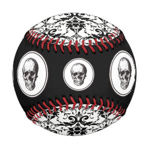 HALLOWEEN Black Gothic Damask Pattern Skull Baseball