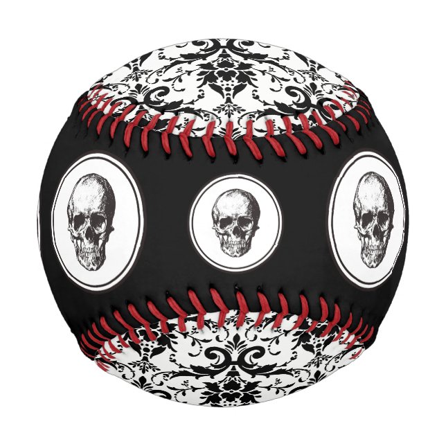 HALLOWEEN Black Gothic Damask Pattern Skull Baseball (Back)