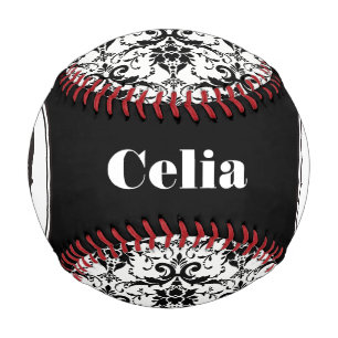 HALLOWEEN Black Gothic Damask Pattern Skull Name Baseball