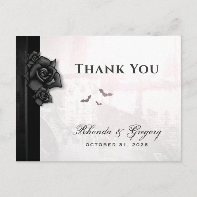 Halloween Black Gothic Matching Thank You Invitation Postcard (Front)
