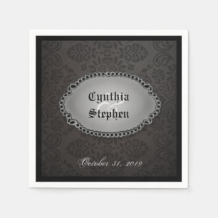 Halloween Black Gothic Names & Date Wedding Napkin