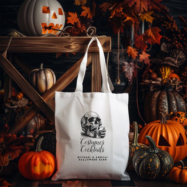Halloween Black Gothic Skull Costumes & Cocktails  Tote Bag (Creator Uploaded)