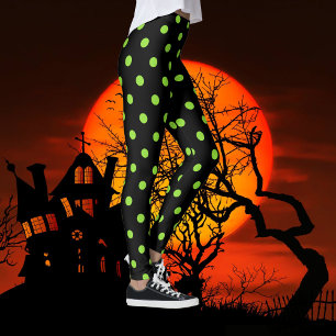 Halloween Black Green Polka Dots Pattern Costume Leggings
