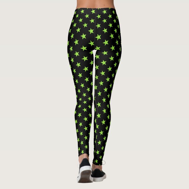 Halloween Black Green Stars Witch Costume Party Leggings (Back)