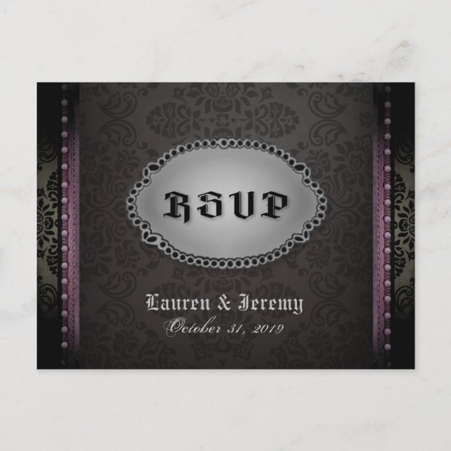 Halloween Black Grey Purple Gothic RSVP PostCard (Front)